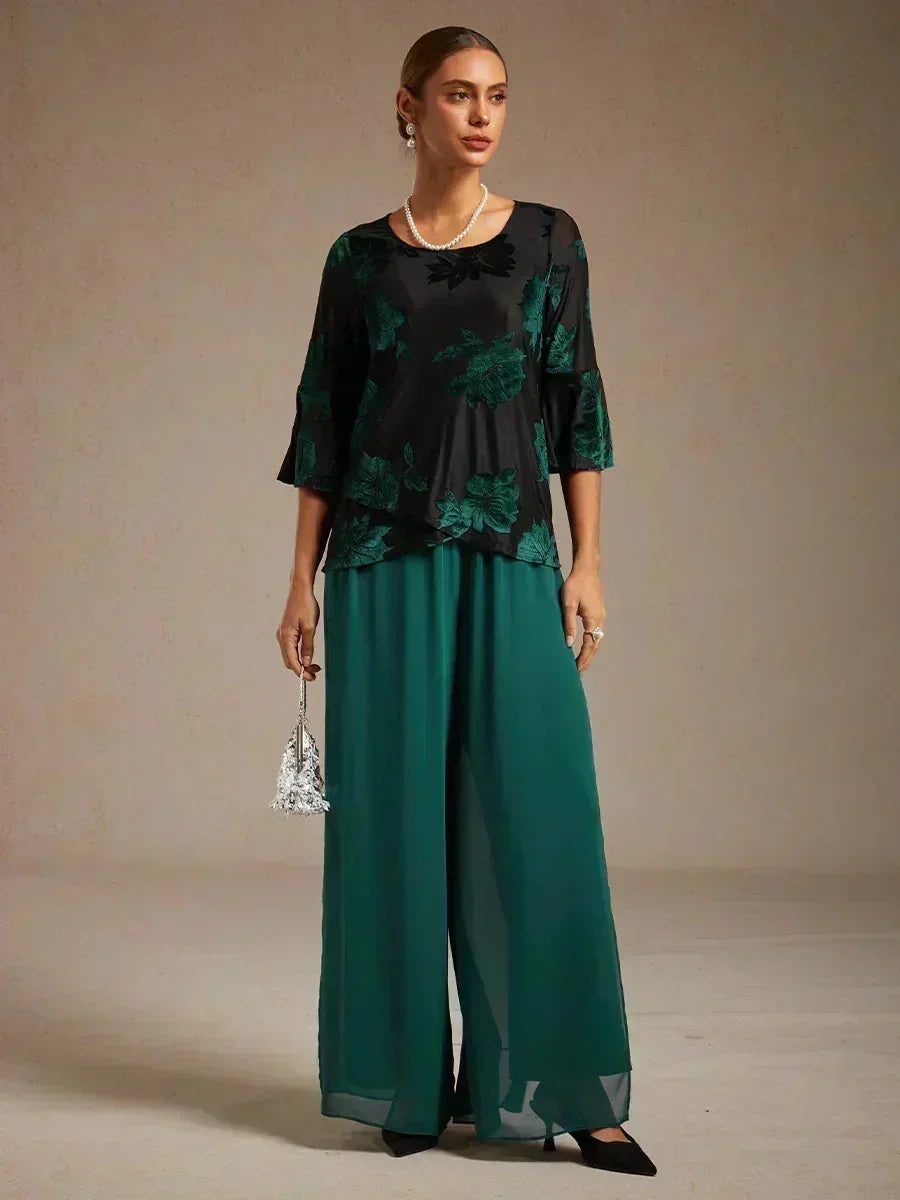 Straight Pants with Chiffon Layer