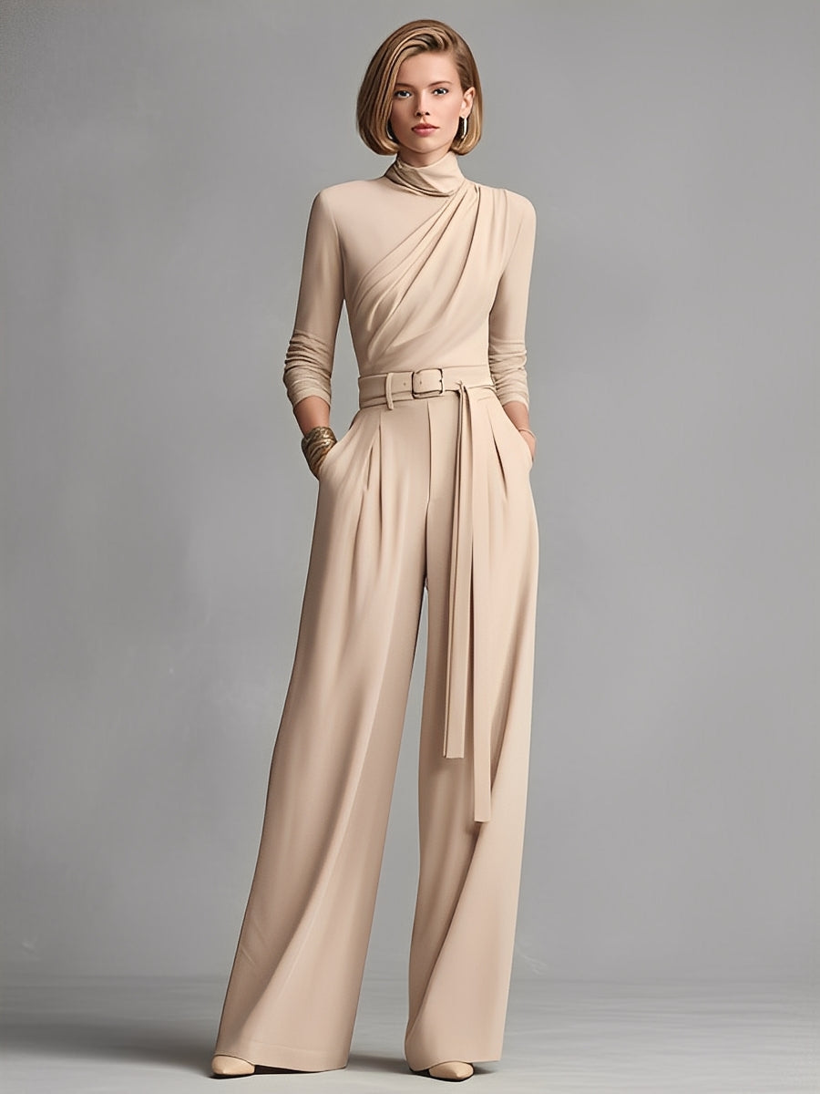 Knitted Rubber Suit in Neutral Color for Women with Folded Waist MDA1516L0I