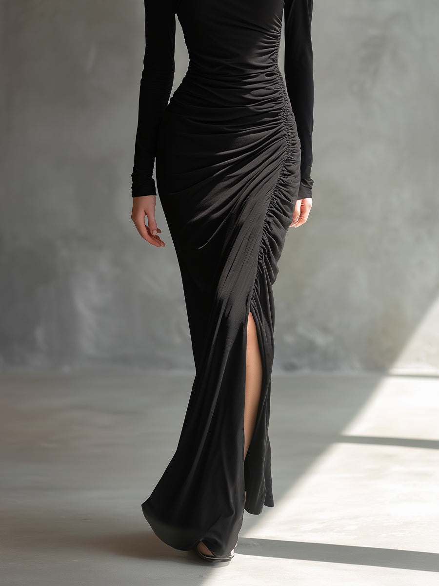 Elegant Black Maxi Dresses for Women with Exposed Shoulders and Rips MDA2125H9I