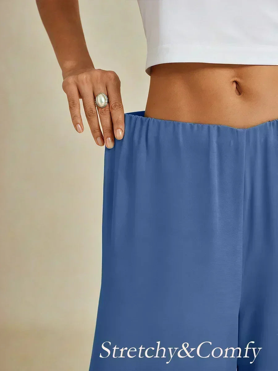 Straight Leg Pants with Chiffon Layer and Cut