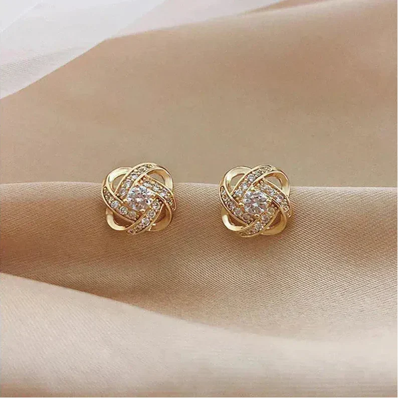 Gold Floral Style Earrings with Crystals
