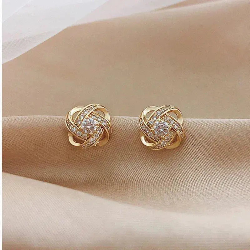 Gold Floral Style Earrings with Crystals