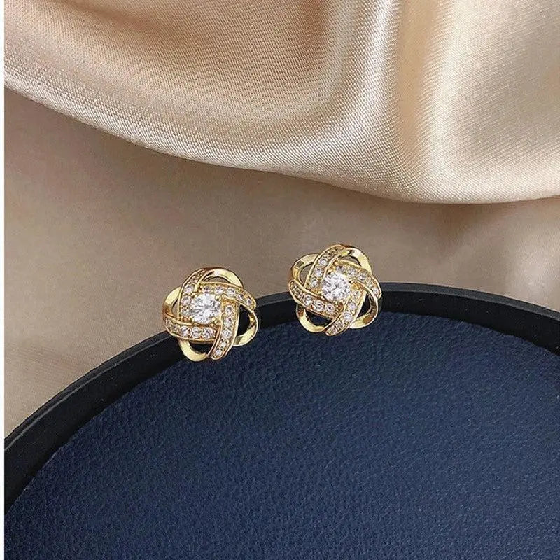 Gold Floral Style Earrings with Crystals