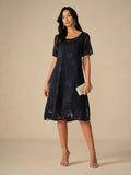 A-Line Chiffon Dress with Flowers, Knee Length