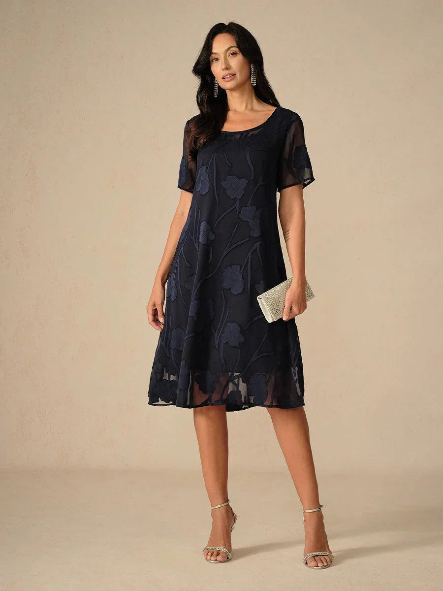 A-Line Chiffon Dress with Flowers, Knee Length