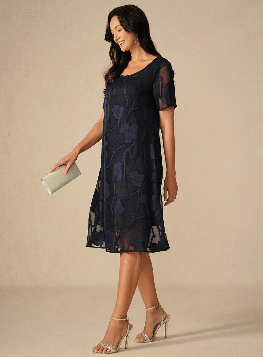 A-Line Chiffon Dress with Flowers, Knee Length