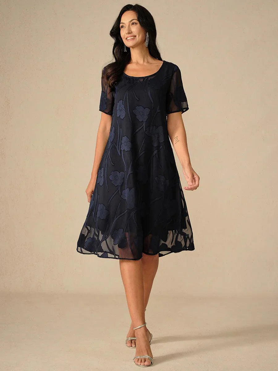A-Line Chiffon Dress with Flowers, Knee Length