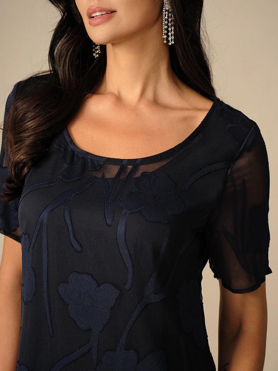 A-Line Chiffon Dress with Flowers, Knee Length