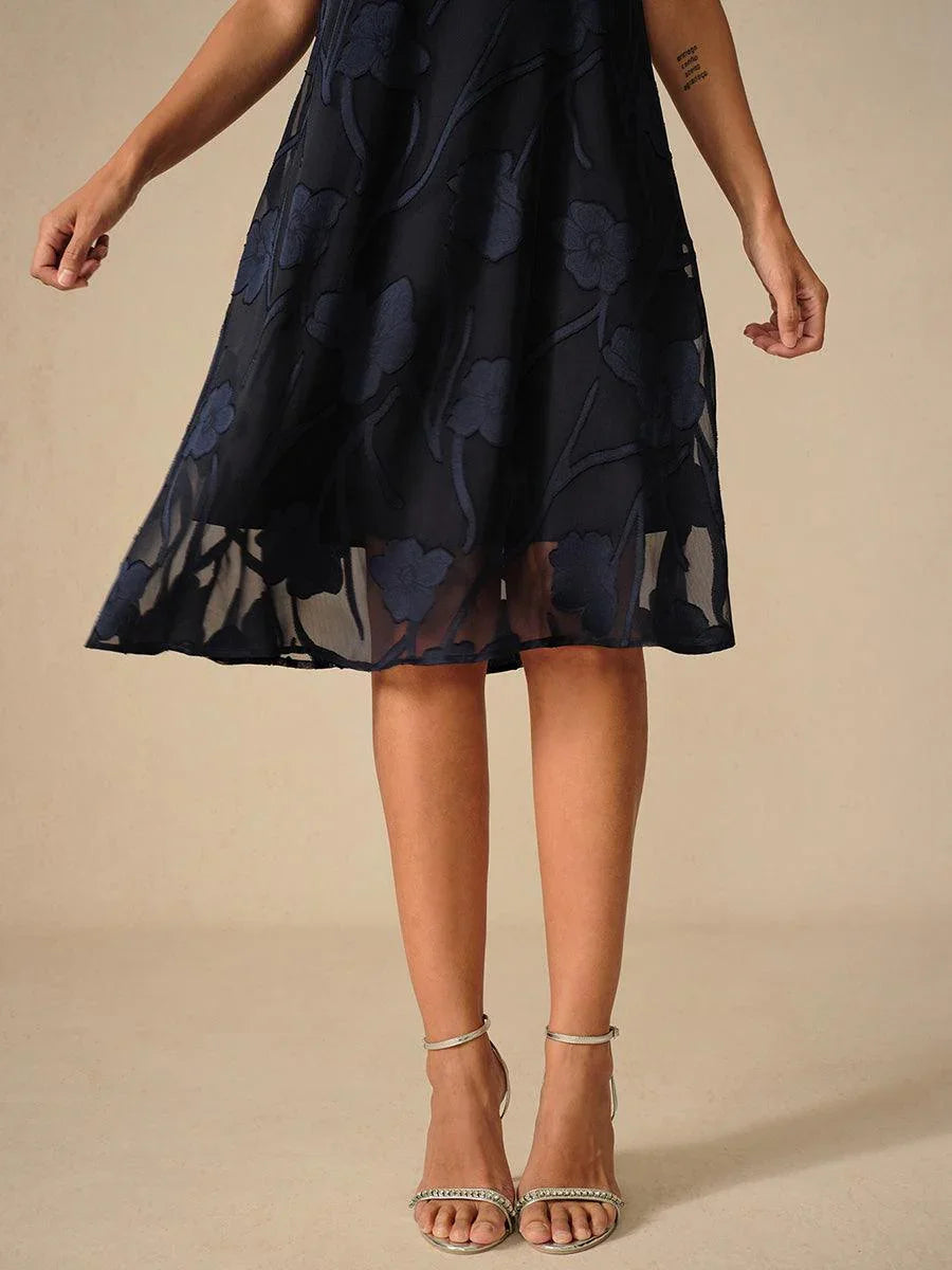 A-Line Chiffon Dress with Flowers, Knee Length