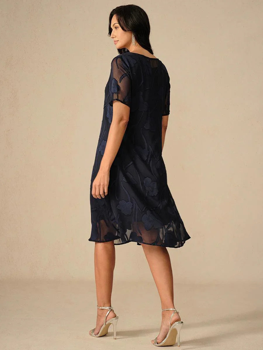 A-Line Chiffon Dress with Flowers, Knee Length