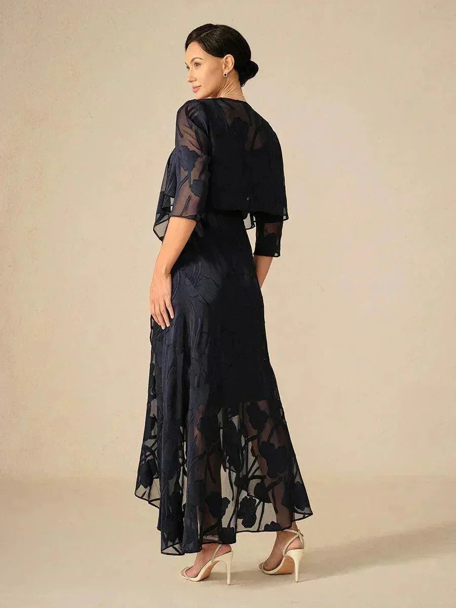 Sleeveless Evening Dresses Made of Floral Chiffon with Asymmetrical Hem