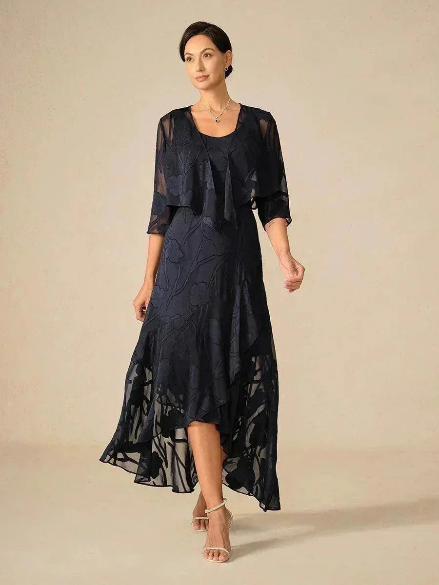 Sleeveless Floral Silk Evening Dresses with Asymmetrical Hem