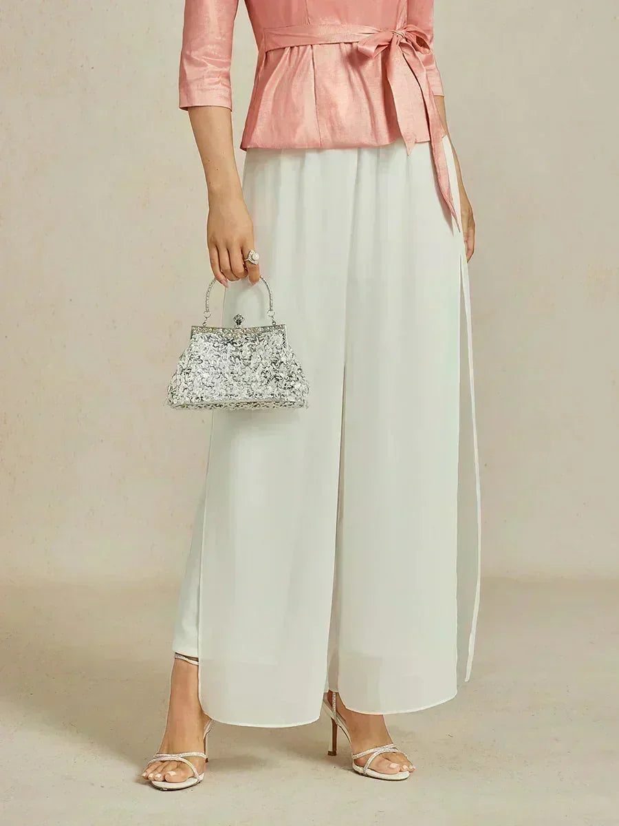 Straight Pants with Chiffon Layer