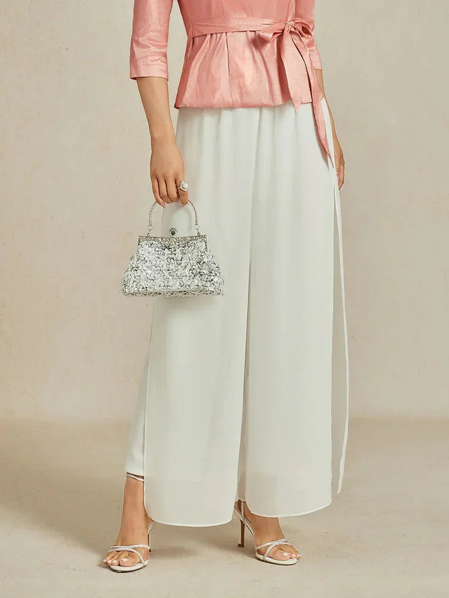 Straight Pants with Chiffon Layer