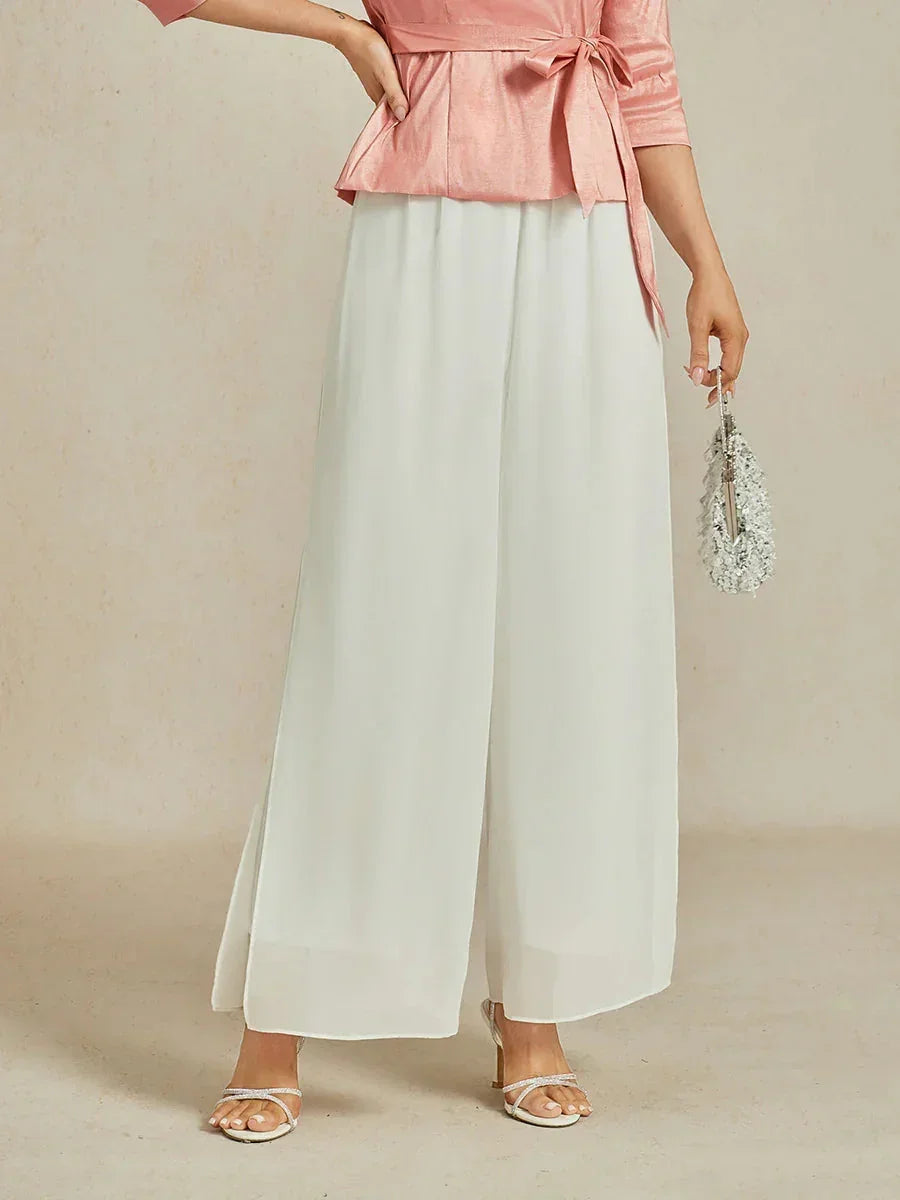Straight Pants with Chiffon Layer