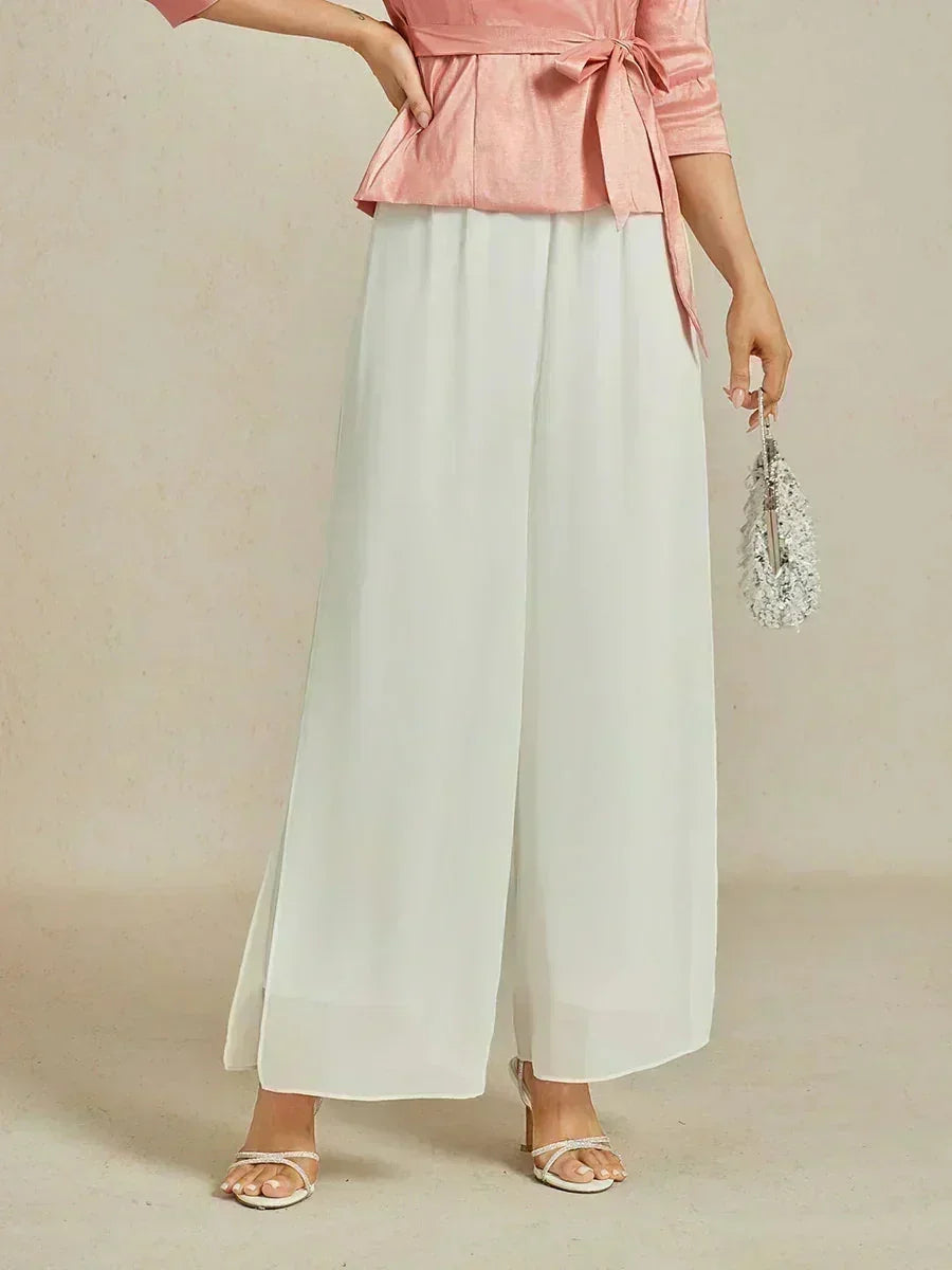 Straight Cut Trousers with Chiffon Layer