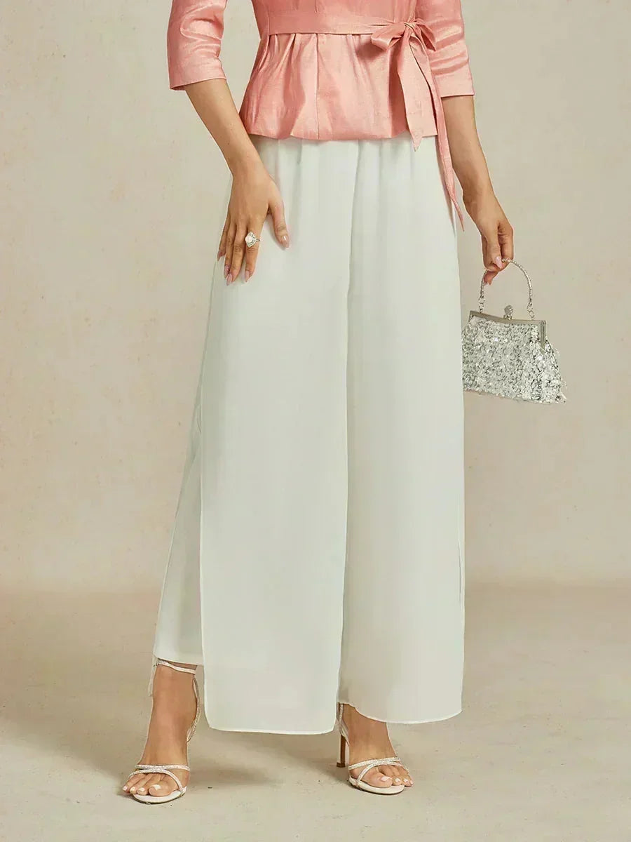 Straight Cut Trousers with Chiffon Layer