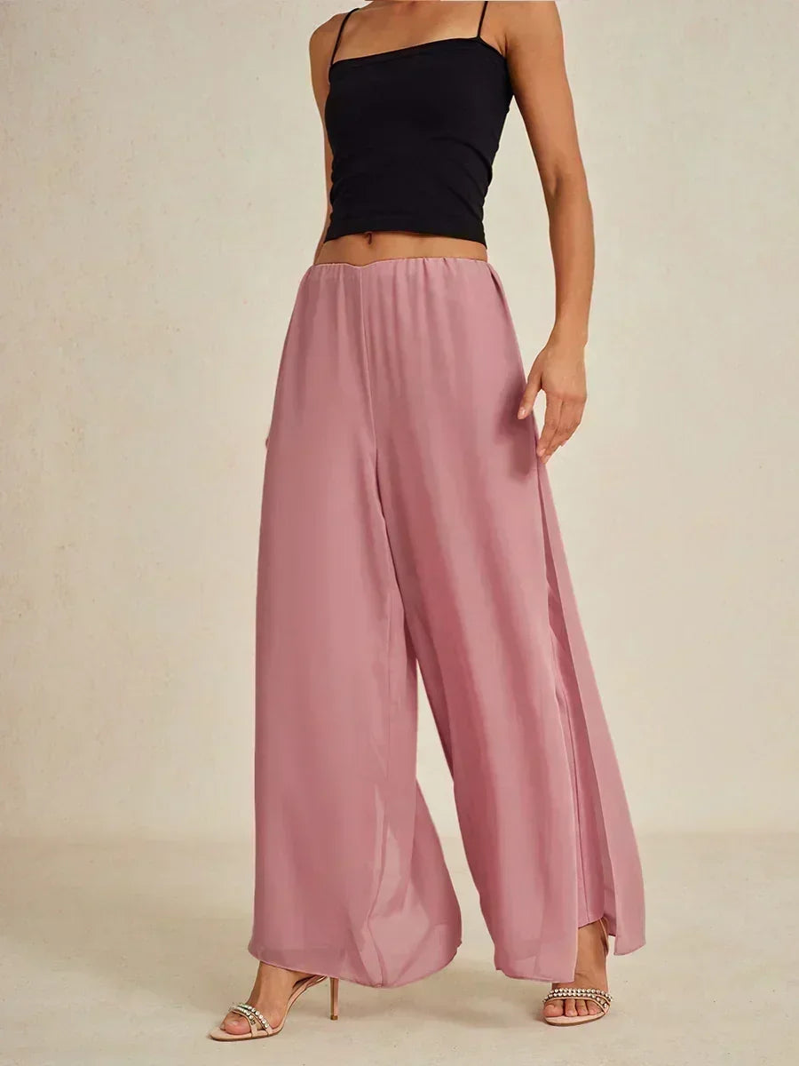 Straight Pants with Chiffon Layer