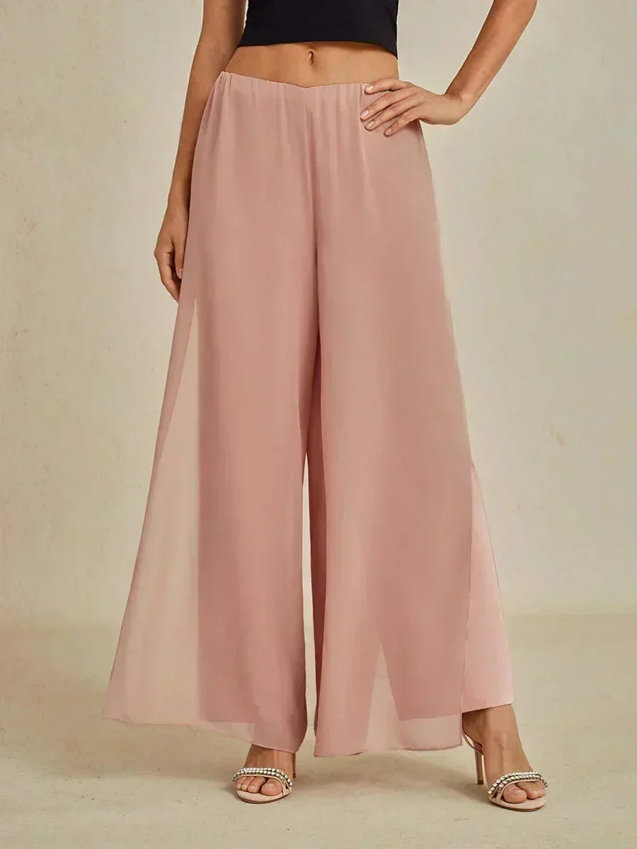 Straight Cut Trousers with Chiffon Layer