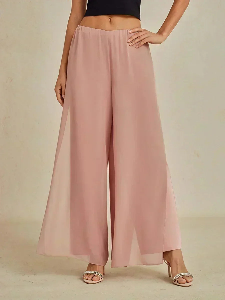 Straight Pants with Chiffon Layer