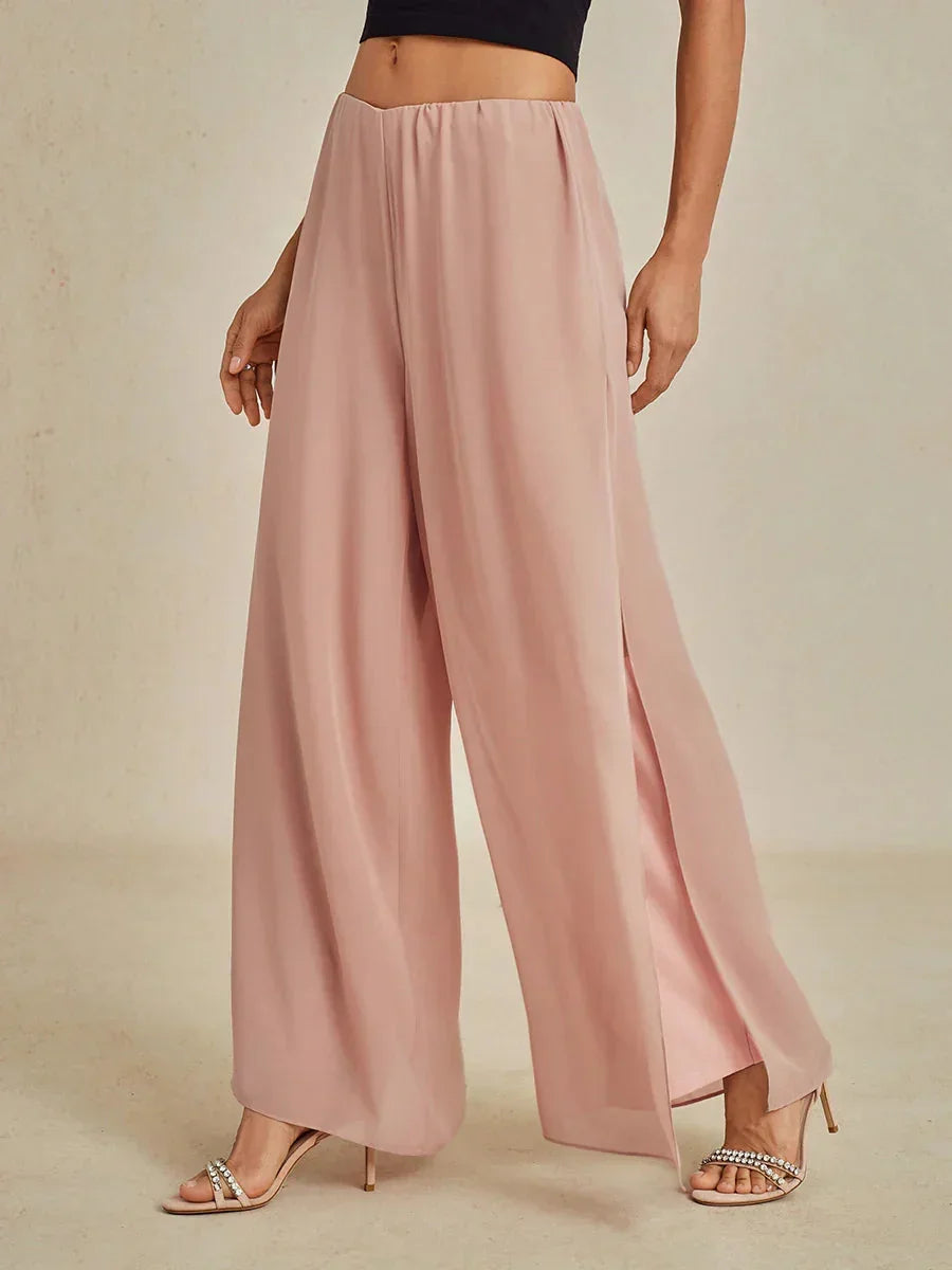 Straight Pants with Chiffon Layer