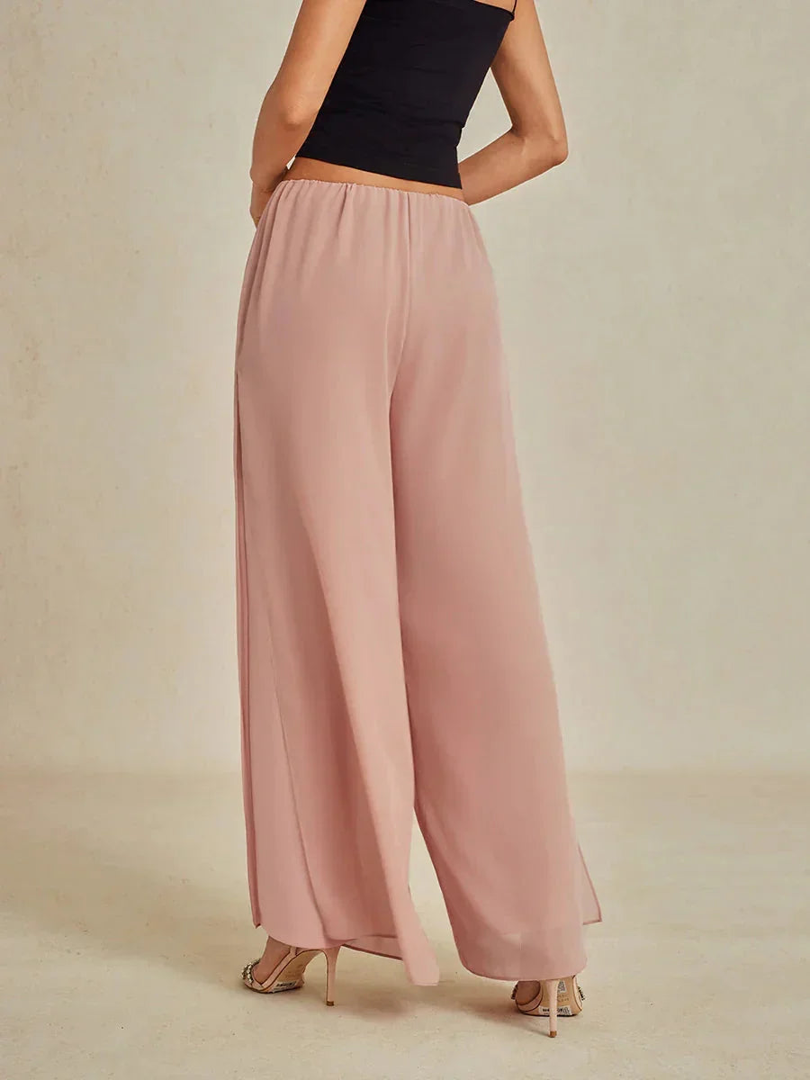 Straight Pants with Chiffon Layer