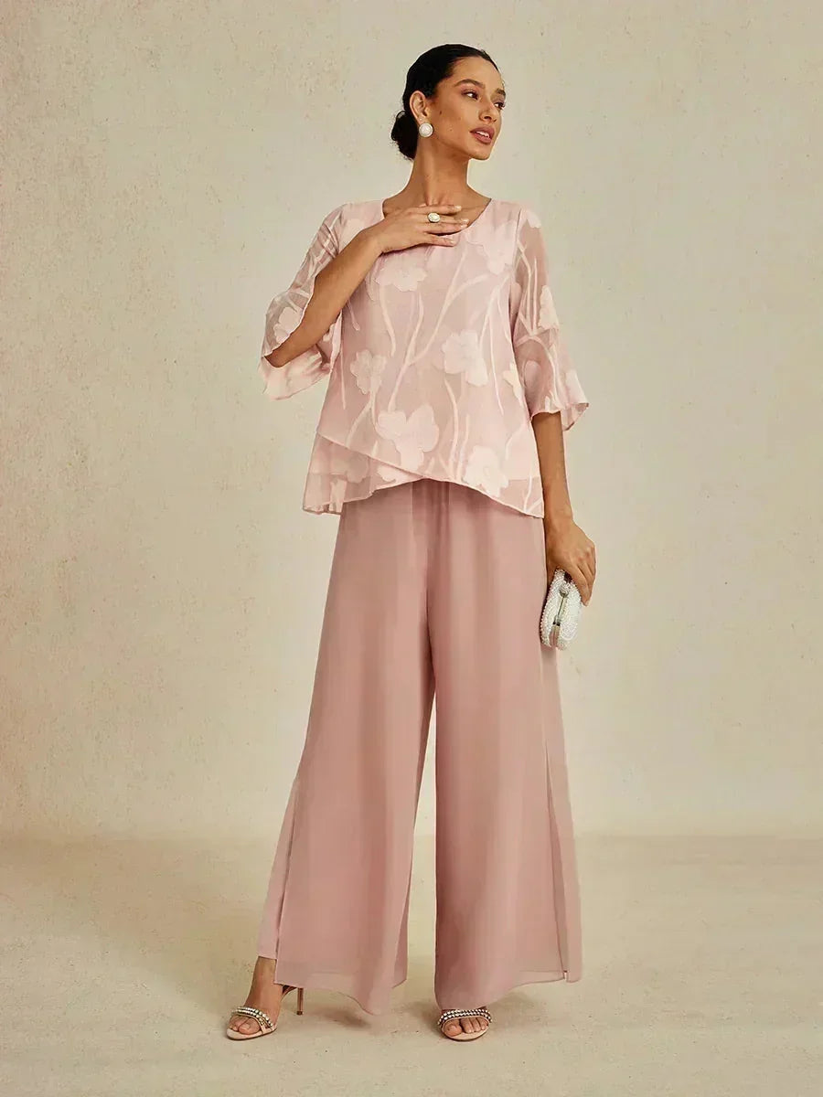 Straight Pants with Chiffon Layer