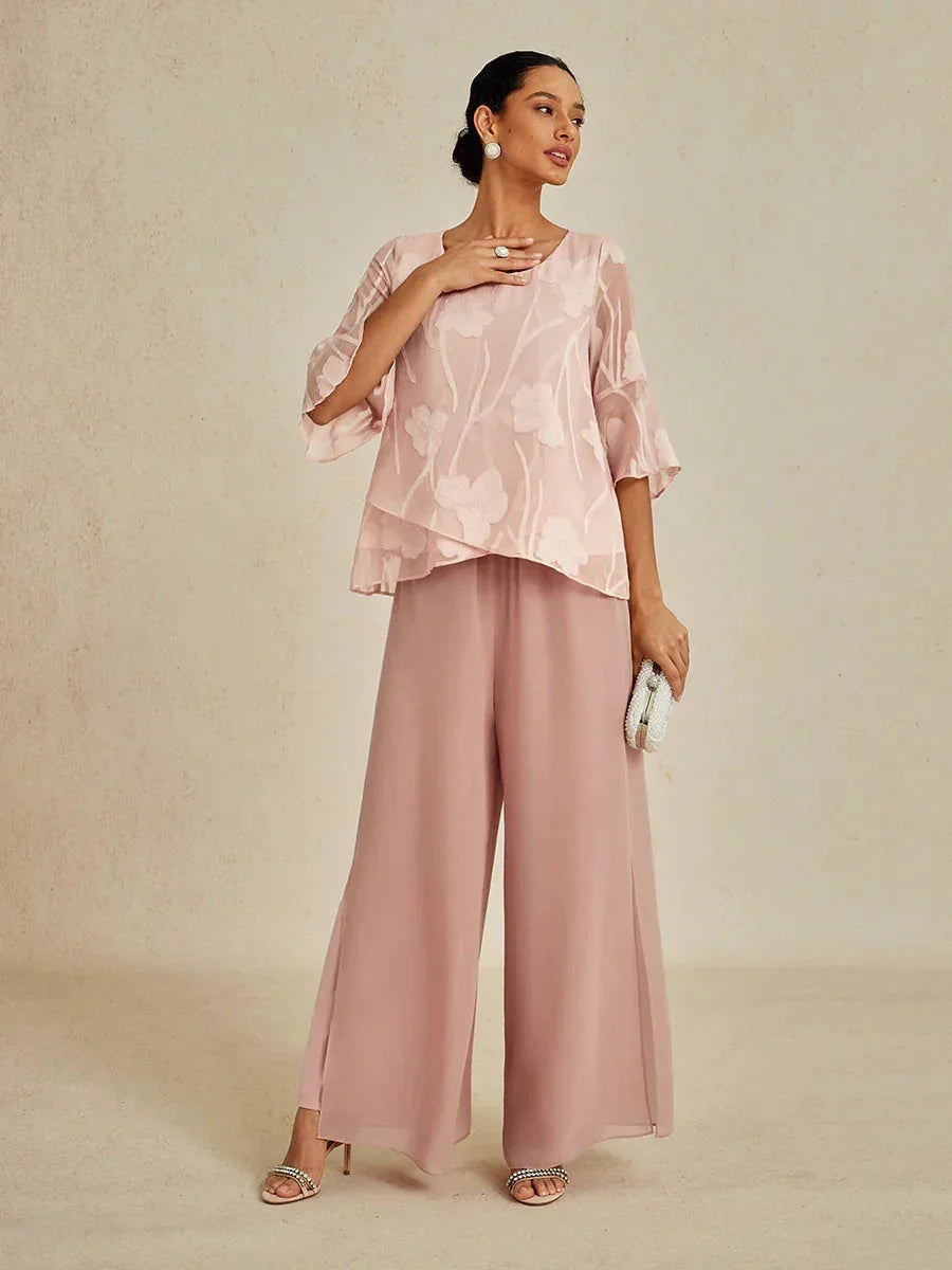 Straight Pants with Chiffon Layer