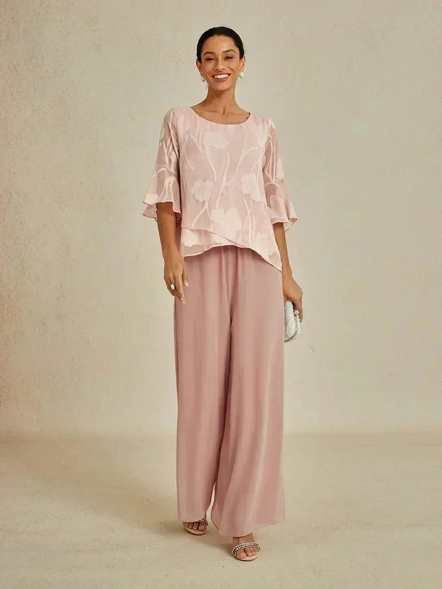 Straight Pants with Chiffon Layer