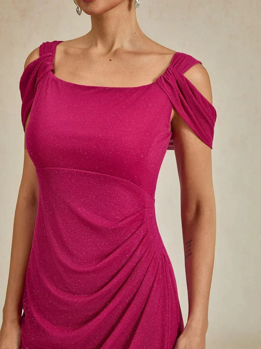 Sparkling Mesh Ankle-Length Dresses with Off-Shoulder Sleeves
