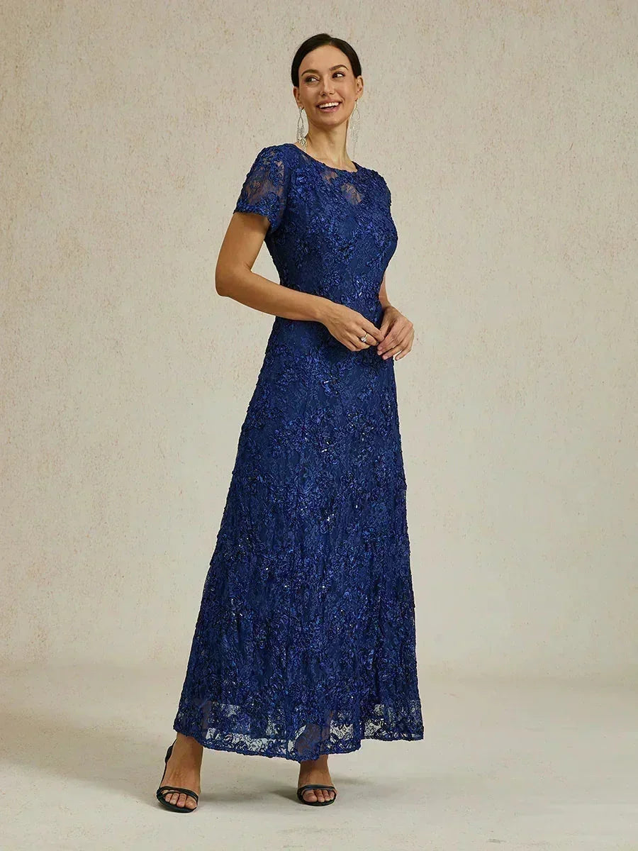 A-Line Dresses with Lace Rosettes and Sequin Embellishments