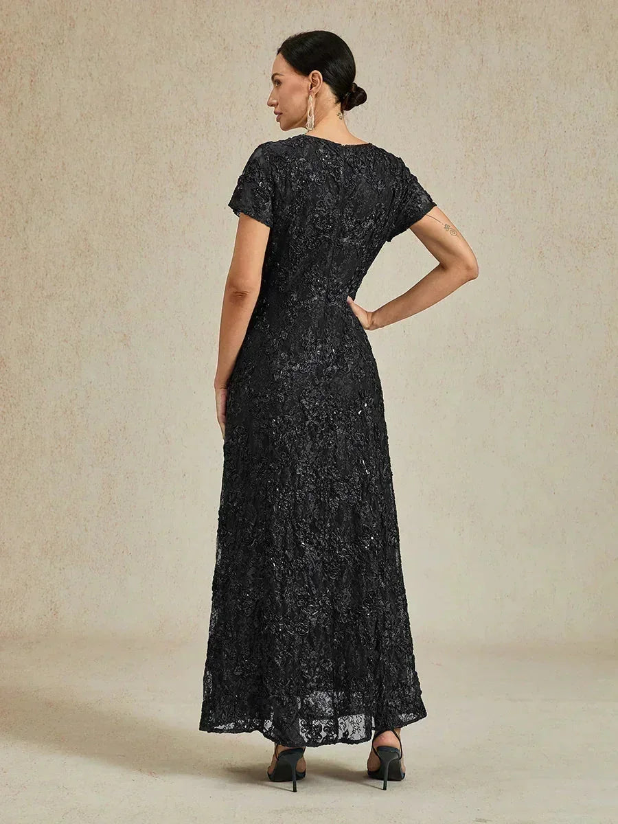 A-Line Dresses with Lace Rosettes and Sequin Embellishments
