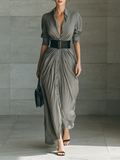 Maxi Dresses with Classic Collar and Long Sleeves for Women MDA1758G1Y