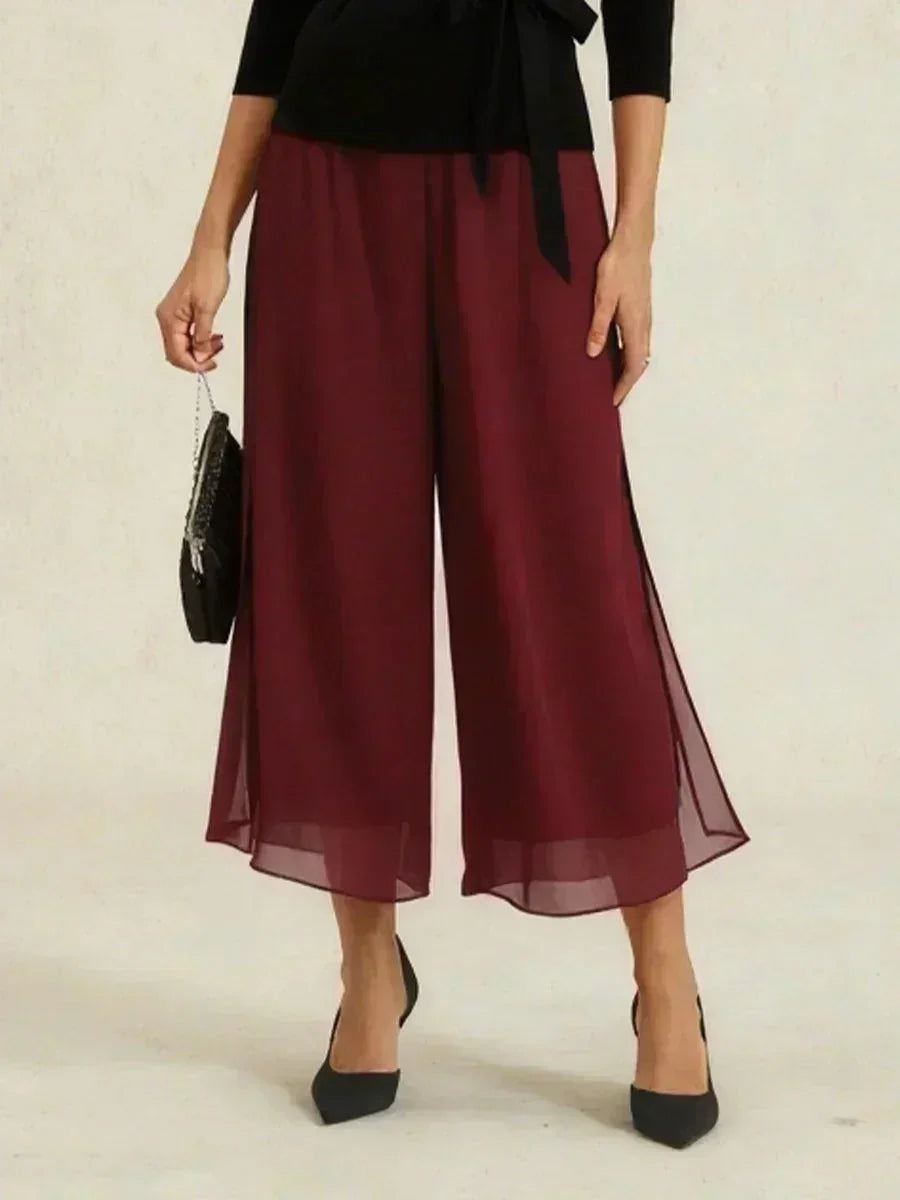 Straight Short Pants with Chiffon Layer