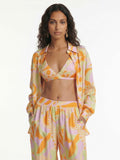 Button-Up Shirt with Tropical Beach Graphic Print