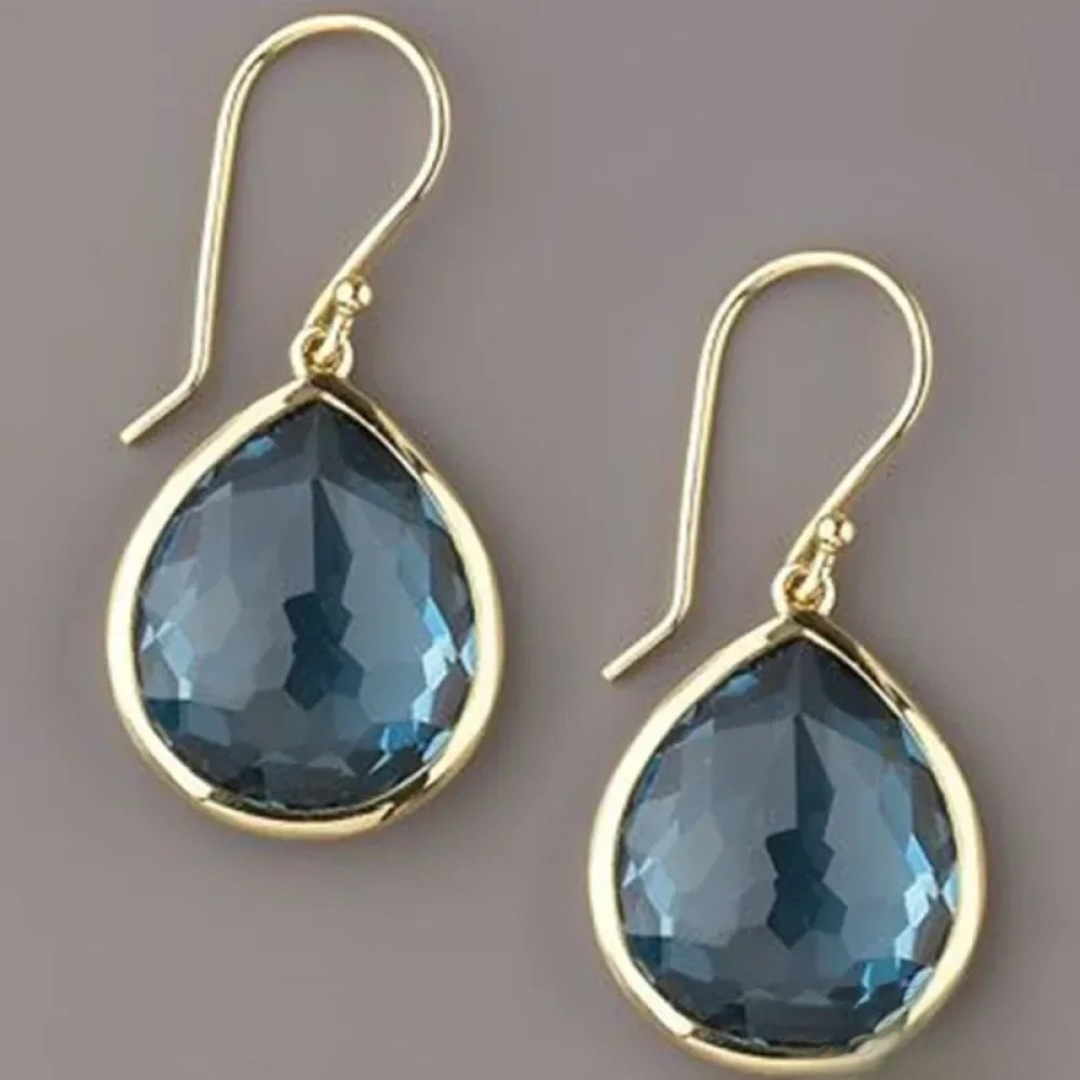 Retro Pendant Earrings with Blue Crystals