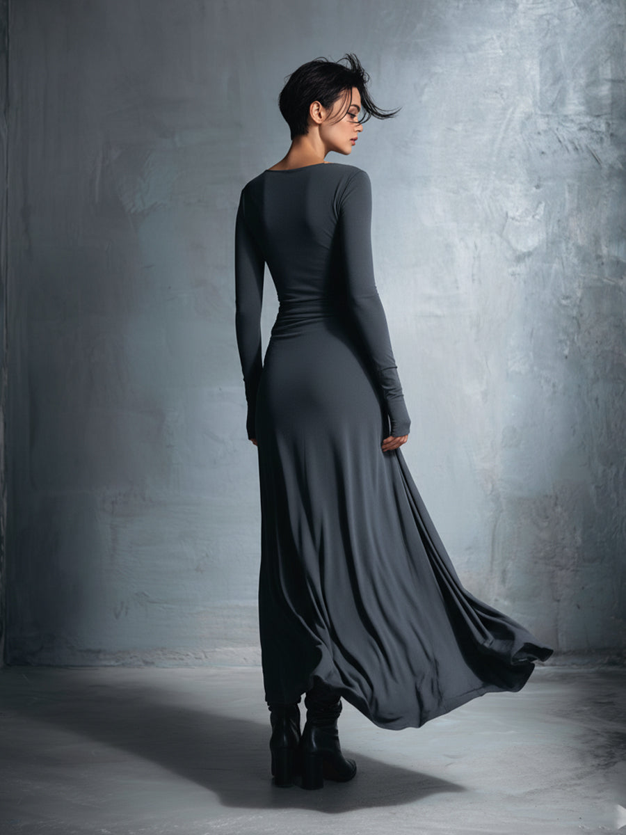 Gray Maxi Dresses for Women - Printed Wrap Dress