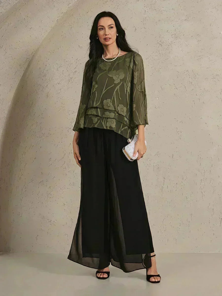Layered chiffon blouse with floral pattern