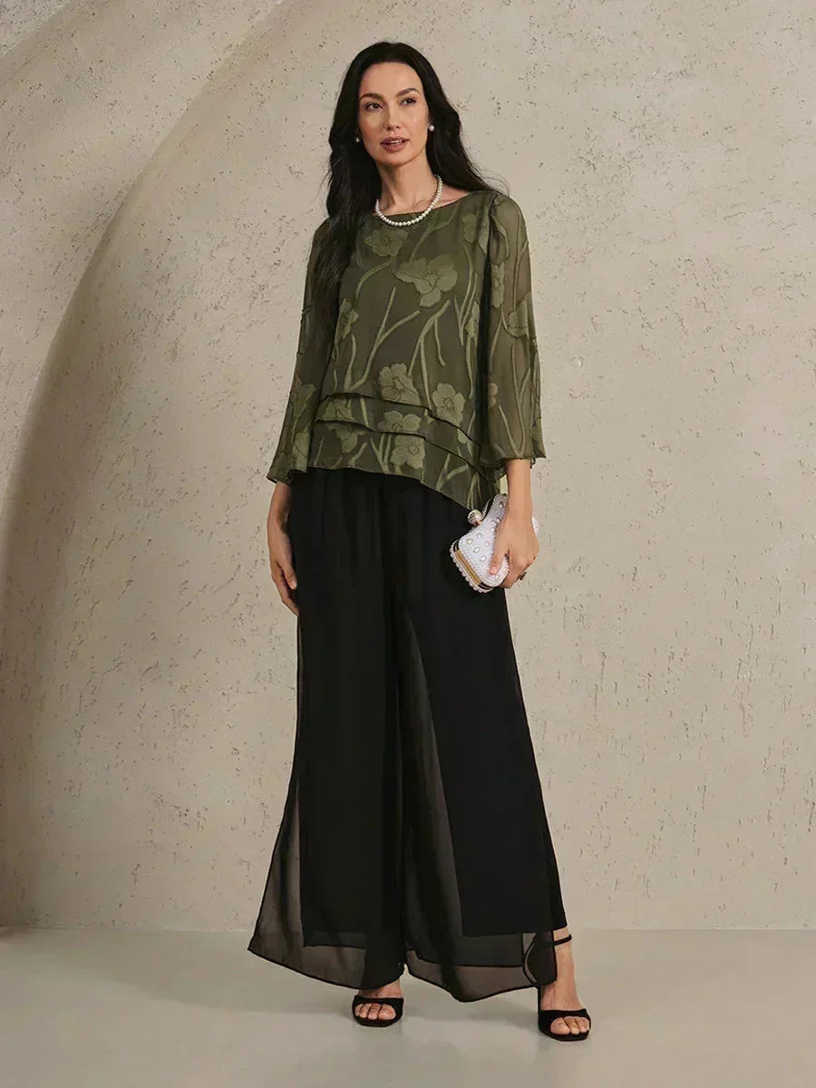 Layered chiffon blouse with flowers