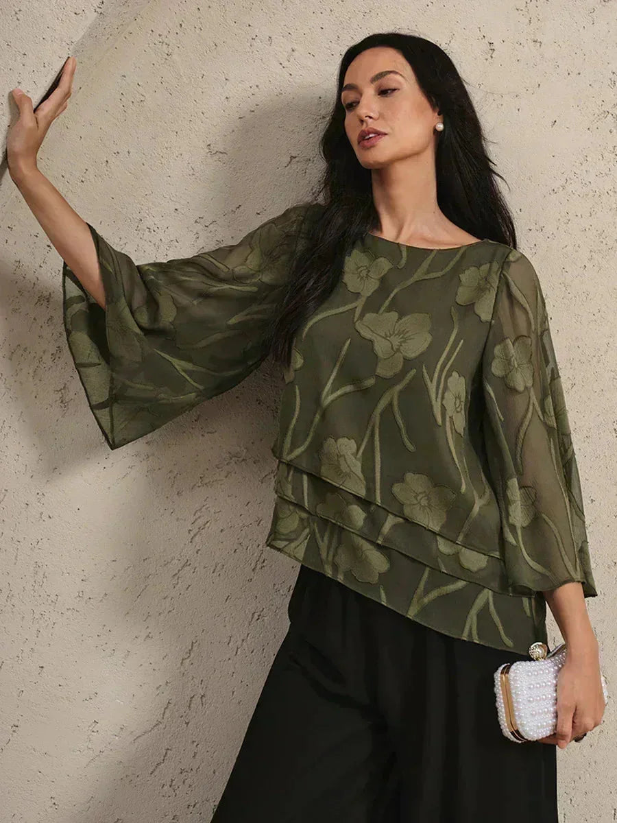 Silk Layered Blouse with Flowers