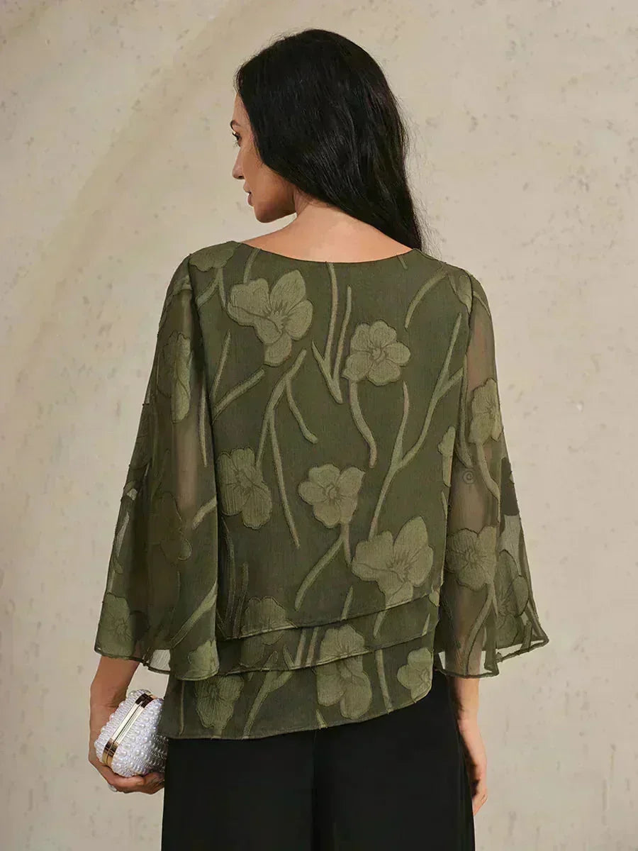 Layered chiffon blouse with floral pattern