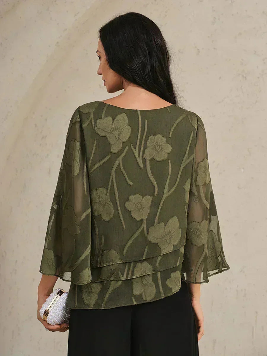 Layered chiffon blouse with flowers