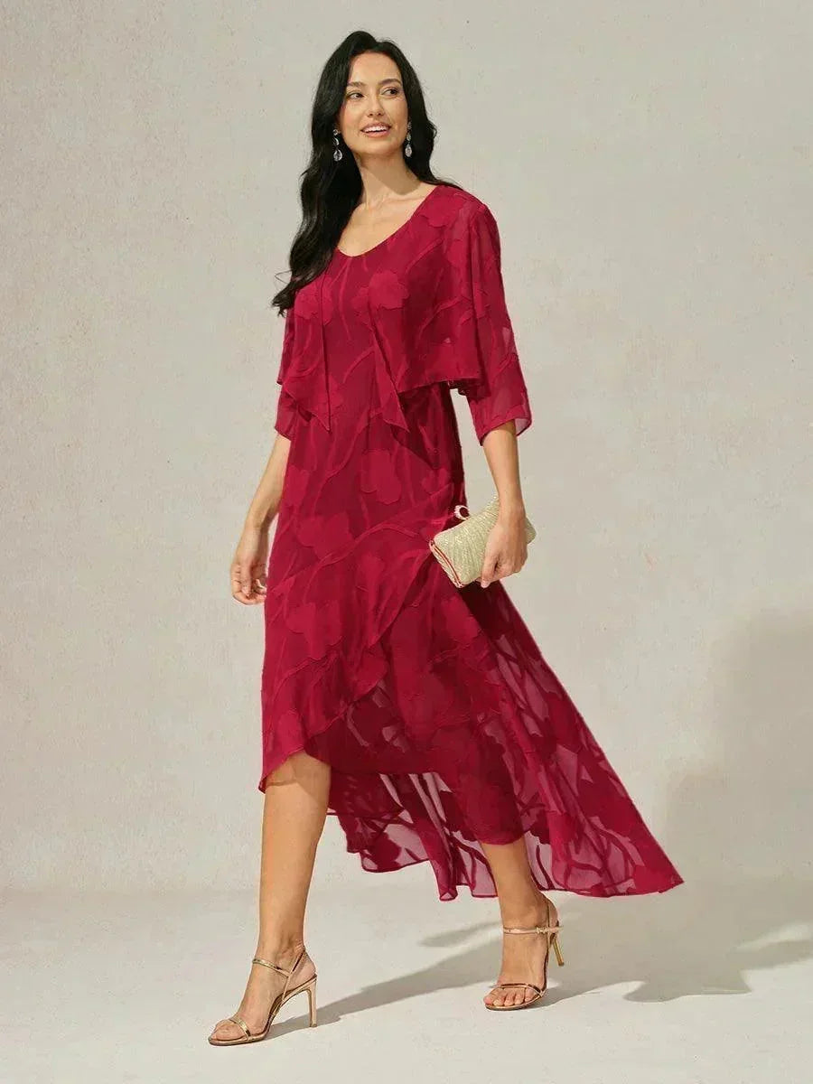 Sleeveless Evening Dresses Made of Floral Chiffon with Asymmetrical Hem