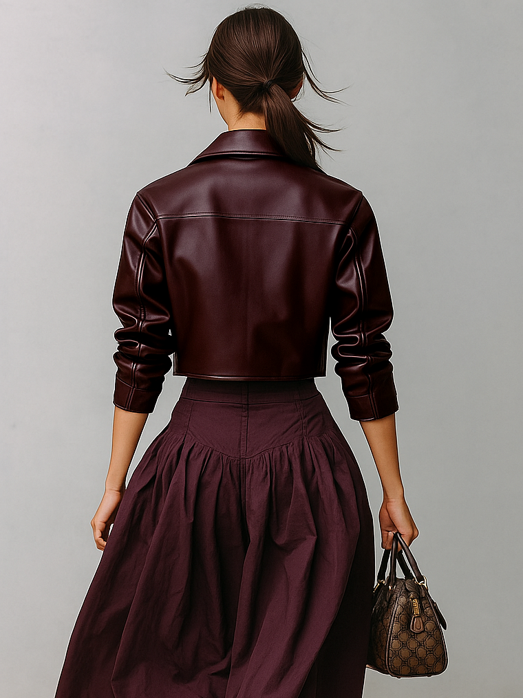 Short Women's Jacket in Minimalist Synthetic Leather MDA1579L7Y