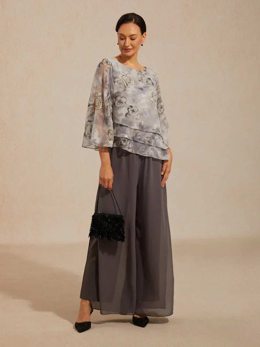 Layered Chiffon Lace Top with Floral Print