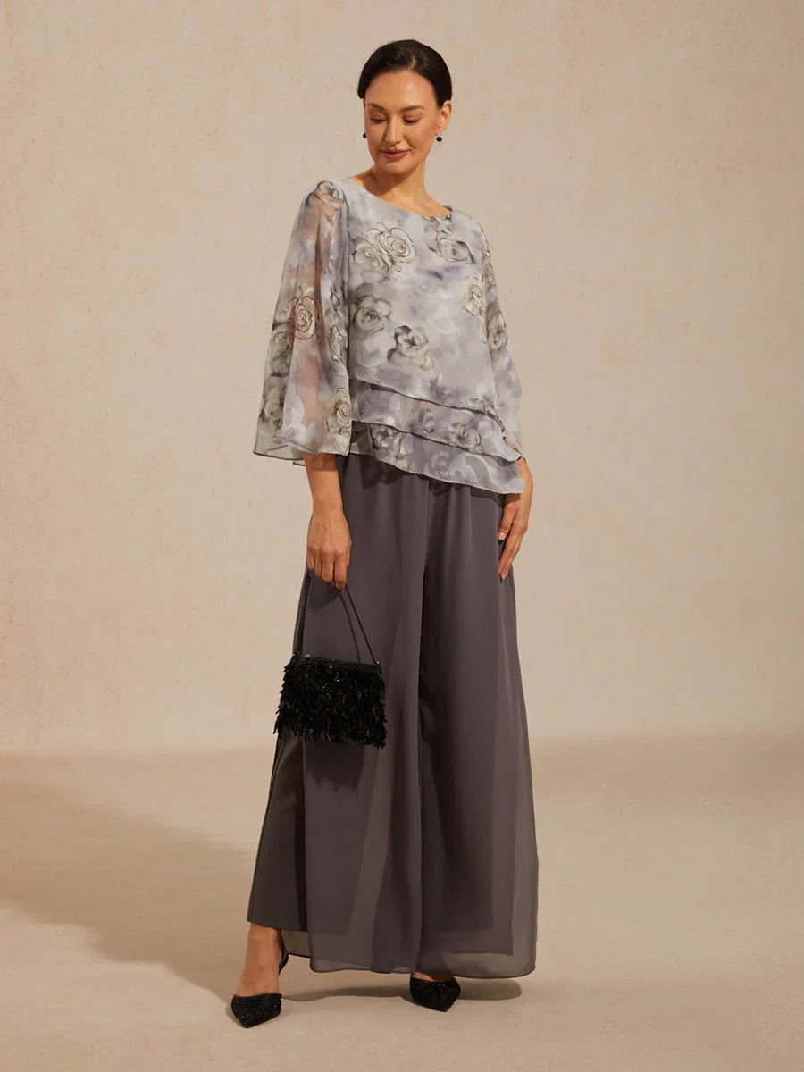 Layered Chiffon Shirt with Lace and Floral Print