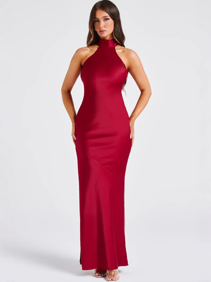 ZAYNEF | Elegant Satin Maxi Dress with Hold Neckline