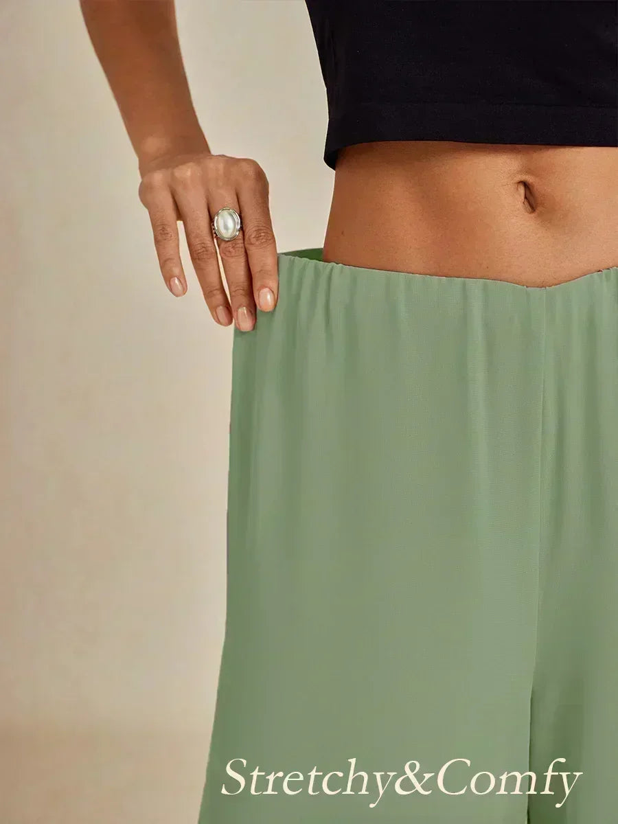Straight Cut Trousers with Chiffon Layer