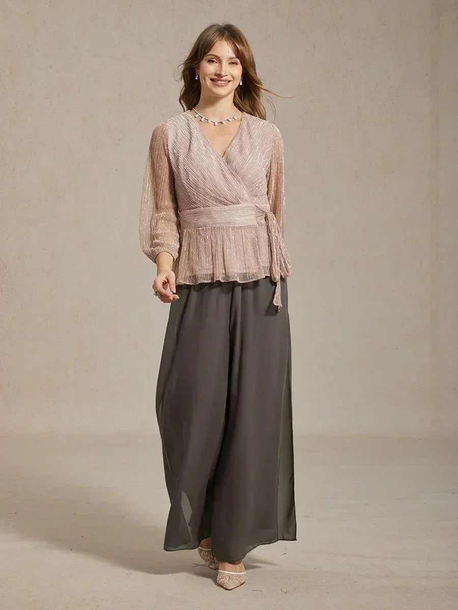 Straight Pants with Chiffon Layer