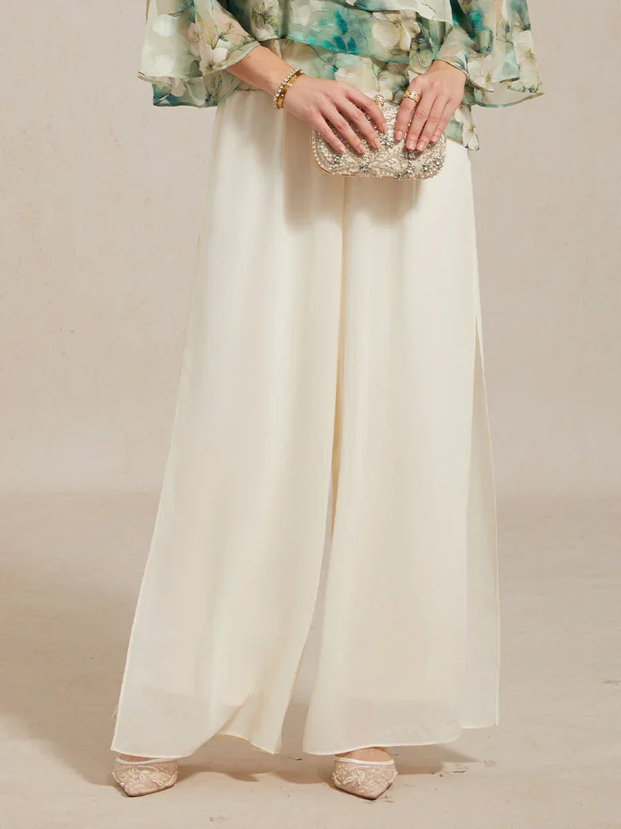 Straight Pants with Chiffon Layer